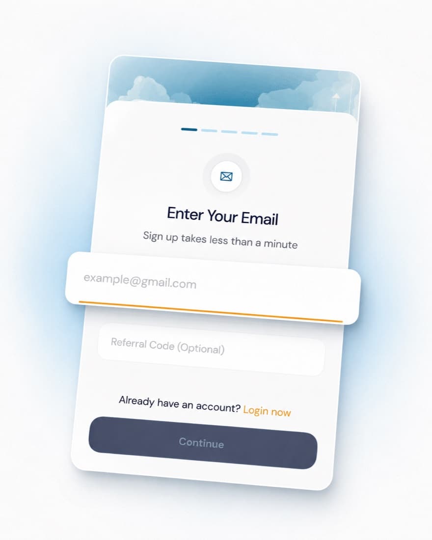 Indus app sign-up screen asking for your email